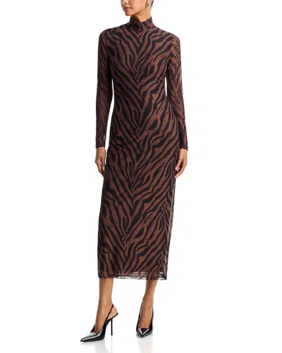 Aqua Mesh Mock Neck Maxi Dress - Exclusive In Brown