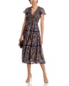 Aqua Metallic Floral Midi Dress - Exclusive In Navy