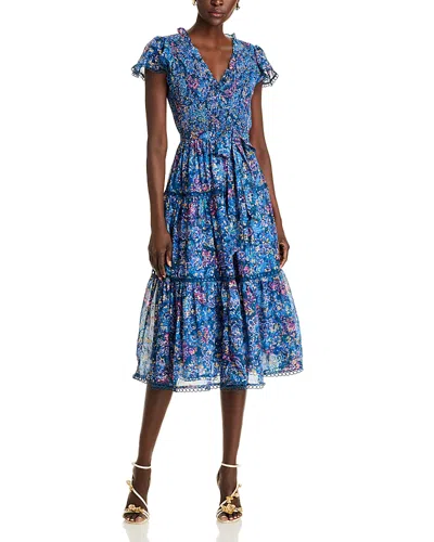 Aqua Metallic Floral Midi Dress - Exclusive In Blue