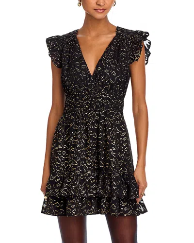 Aqua Metallic Flutter Sleeve Mini Dress - Exclusive In Black