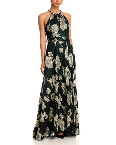Aqua Metallic Halter Neck A Line Gown - Exclusive In Multi