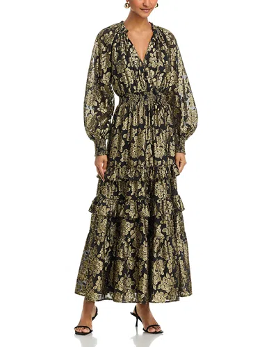 Aqua Metallic Jacquard Tiered Dress - Exclusive In Green