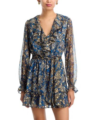 Aqua Metallic Ruffle Trim Boho Dress - Exclusive In Blue
