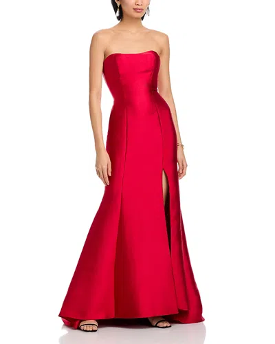 Aqua Mikado Lace Up Back Strapless Gown - Exclusive In Red
