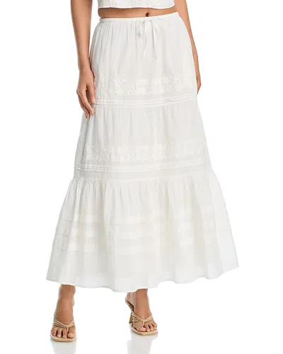Aqua Mila Embroidered Pintucked Maxi Skirt - Exclusive In White