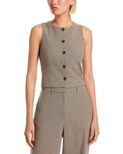 Aqua Mini Check Button Front Vest - Exclusive In Brown Multi