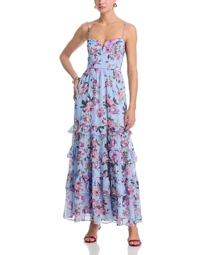 Aqua Mixed Floral Tier Maxi Dress - Exclusive In Blue
