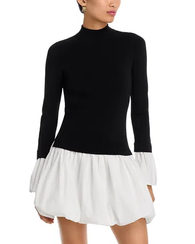 Aqua Mixed Media Mini Bubble Dress - Exclusive In Black
