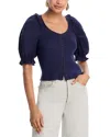 Aqua Mixed Media Puff Sleeve Top - Exclusive In Blue
