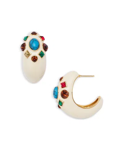 Aqua Mixed Stone Half Hoop Earrings - Exclusive In Gold