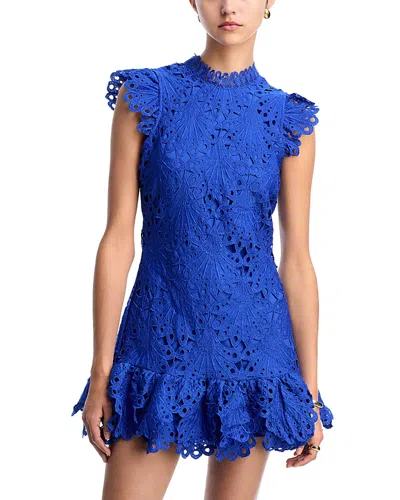 Aqua Mock Neck Lace Shift Dress - Exclusive In Blue