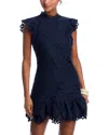 Aqua Mock Neck Lace Shift Dress - Exclusive In Navy