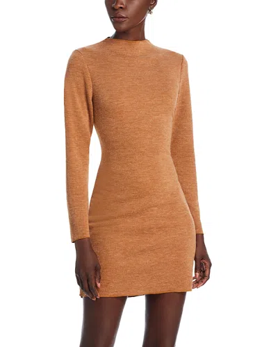 Aqua Mock Neck Long Sleeve Mini Dress - Exclusive In Camel Melange