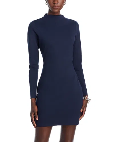 Aqua Mock Neck Long Sleeve Mini Dress - Exclusive In Navy