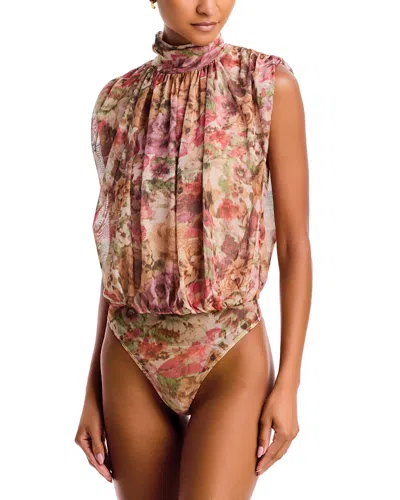 Aqua Mock Neck Mesh Blouson Bodysuit - Exclusive In Multi