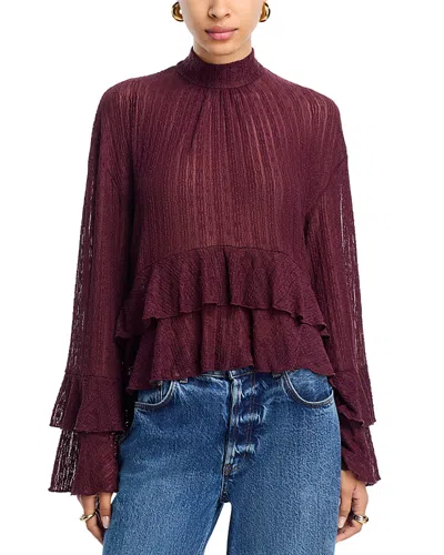 Aqua Mock Neck Ruffled Top - Exclusive In Burgundy