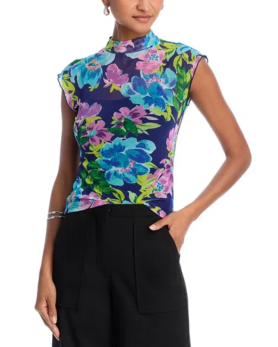 Aqua Mockneck Floral Top - Exclusive In Navy Multi