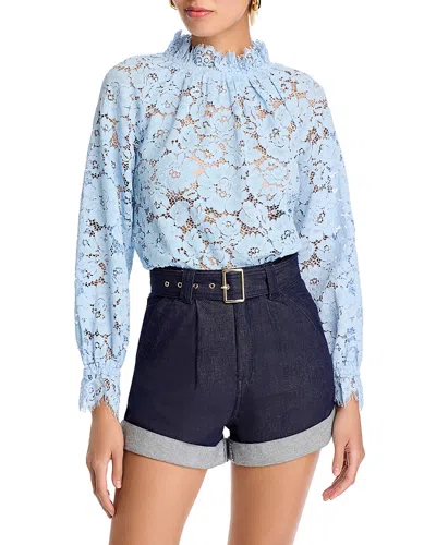 Aqua Mockneck Lace Long Sleeve Top - Exclusive In Ice Blue