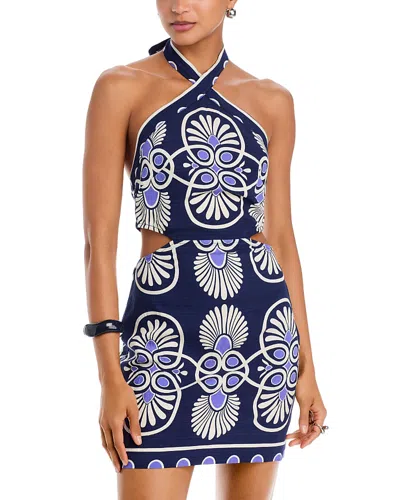 Aqua Mosaic Halter Mini Dress - Exclusive In Blue