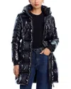 Aqua Mulberry High Shine Long Puffer Coat With Hood - Exclusive In Black