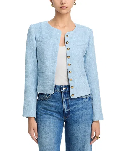 Aqua Multi Button Tweed Jacket - Exclusive In Blue