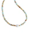 Aqua Multicolor Bead & Imitation Pearl Necklace In 18k Gold Plated, 16-19 - Exclusive In Multi