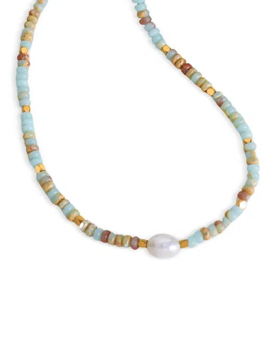 Aqua Multicolor Bead & Imitation Pearl Necklace In 18k Gold Plated, 16-19 - Exclusive
