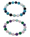 Aqua Multicolor Glass Stone Beaded Stretch Bracelets In 18k Gold Plated Sterling Silver, Set Of 2 - Exclu In Gold/multi
