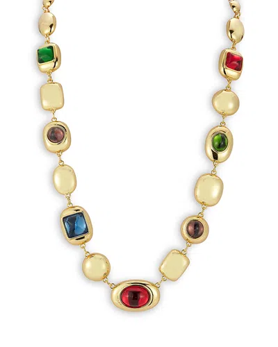 Aqua Multicolor Pebble Stone Statement Necklace - Exclusive In Muti/gold