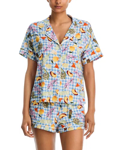 Aqua Notched Top & Shorts Pajama Set - Exclusive In Multi