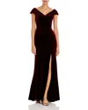 Aqua Off-the-shoulder Fluted Velvet Gown - Exclusive In Burgundy