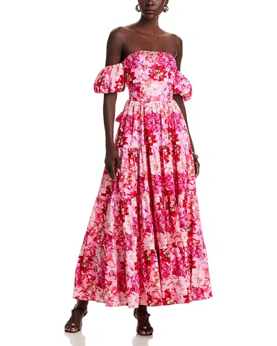 Aqua Off-the-shoulder Maxi Dress - Exclusive In Pink/orange