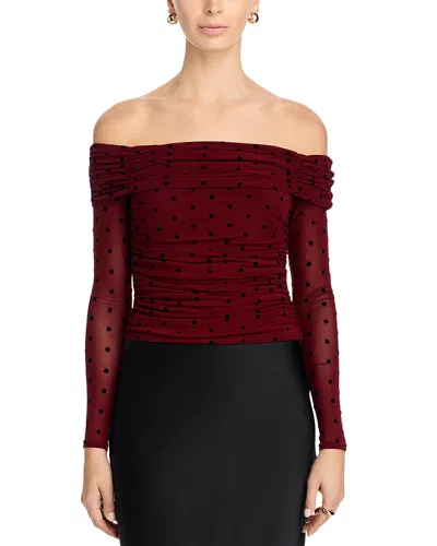 Aqua Off The Shoulder Polka Dot Mesh Top - Exclusive In Red