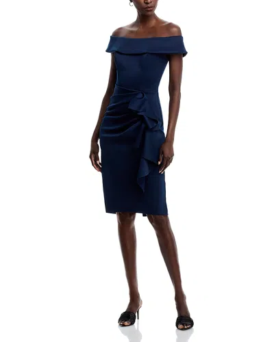 Aqua Off The Shoulder Ruched Dress - Exclusive In Midnight