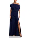 AQUA OFF-THE-SHOULDER RUCHED JERSEY GOWN - EXCLUSIVE
