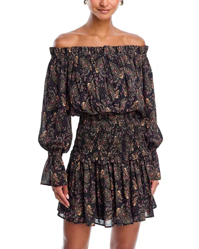 Aqua Off The Shoulder Smocked Mini Dress - Exclusive In Black