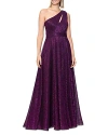 Aqua One Shoulder Crinkled Metallic Gown - 100% Exclusive In Black/purple