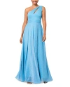 AQUA ONE SHOULDER CRINKLED METALLIC GOWN - 100% EXCLUSIVE