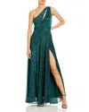 Aqua One Shoulder Crinkled Metallic Gown - Exclusive In Jade