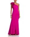 Aqua One Shoulder Ruffle Crepe Gown - Exclusive