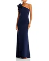 Aqua One Shoulder Ruffle Crepe Gown - Exclusive In Blue