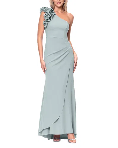 Aqua One Shoulder Ruffle Crepe Gown - Exclusive In Blue