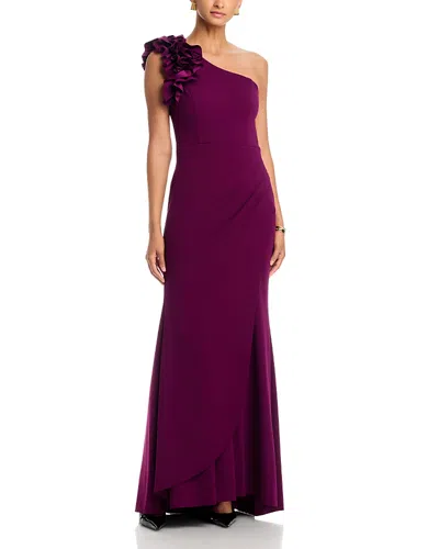 Aqua One Shoulder Ruffle Crepe Gown - Exclusive In Multi