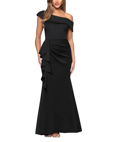 Aqua One Shoulder Ruffle Scuba Crepe Dress - Exclusive In Black
