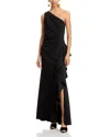 Aqua One Shoulder Ruffled Dress - Exclusive In Black