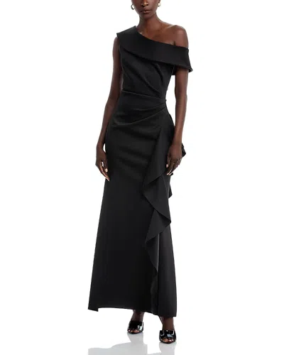 Aqua One Shoulder Ruffled Dress - Exclusive In Black