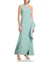 Aqua One Shoulder Ruffled Dress - Exclusive In Sage