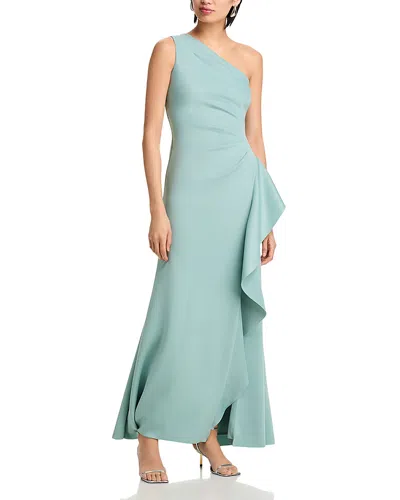 Aqua One Shoulder Ruffled Dress - Exclusive In Sage