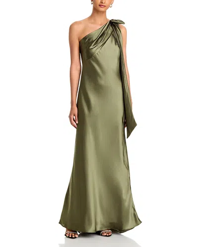 Aqua One Shoulder Satin Column Gown - Exclusive In Green