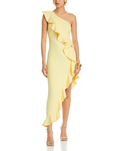 Aqua One Shoulder Scuba Crepe Ruffle Dress - 100% Exclusive In Lemon